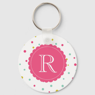 Cute Colourful Confetti Dots Pattern Monogram Key Ring