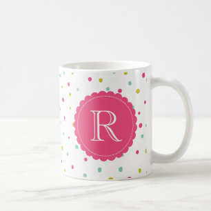 Cute Colourful Confetti Dots Pattern Monogram Mug