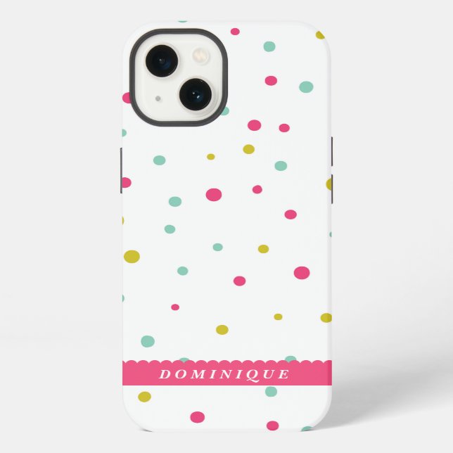 Cute Colourful Confetti Dots Pattern Personalised iPhone Case (Back)