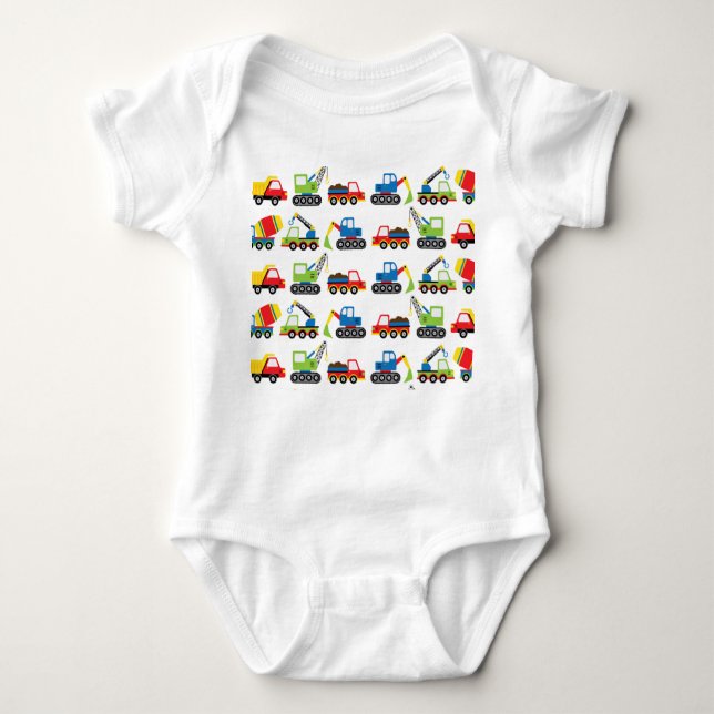 Cute Colourful Construction Vehicle Toy Cars   Baby Bodysuit (Front)