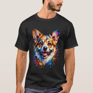 Cute Colourful Corgi Art Rainbow Dog Painting Long T-Shirt
