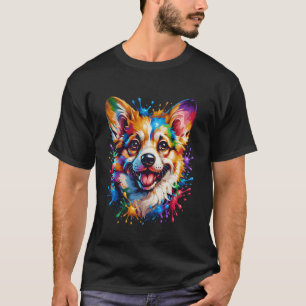 Cute Colourful Corgi Art Rainbow Dog Painting Long T-Shirt