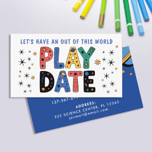 Cute Colourful Cosmic Playdate Planets Bold Typo Business Card