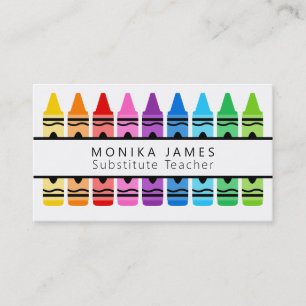 Cute Colourful Crayon Substitute Teacher Business Card