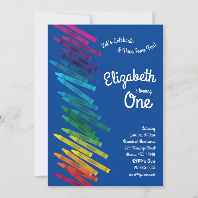 Cute Colourful Crayons Kids 1st Birthday Party Invitation (Front)