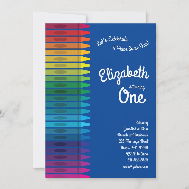 Cute Colourful Crayons Kids 1st Birthday Party Invitation (Front)