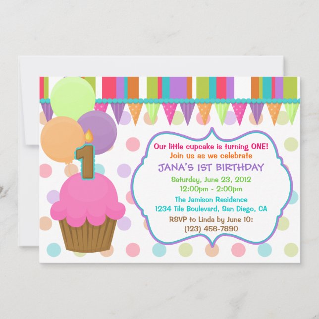 Cute Colourful Cupcake Birthday Invitation [one] (Front)