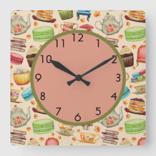Cute Colourful Cupcakes and Teapots Wall Clock