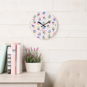 Cute Colourful Cupcakes Large Clock