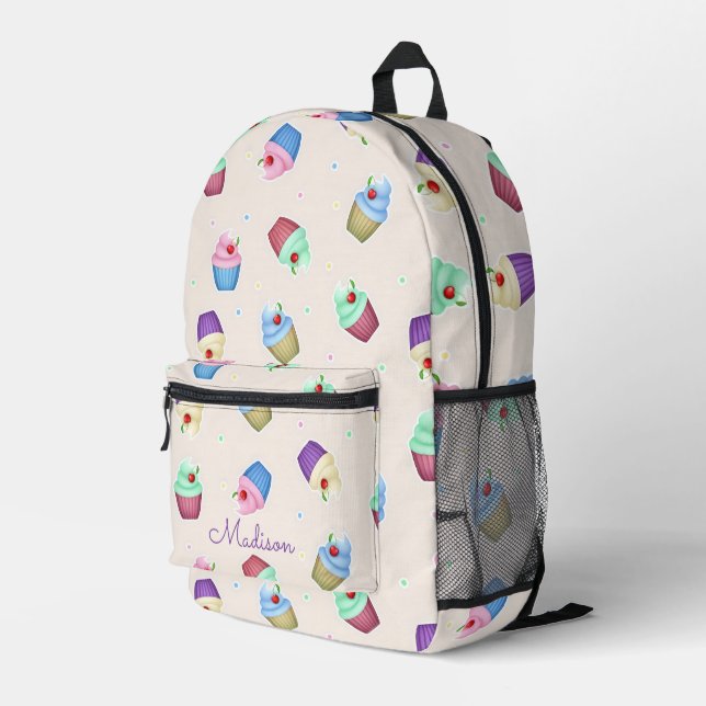 Cute Colourful Cupcakes Printed Backpack (Back Corner Right)