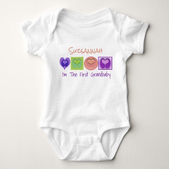 Cute Colourful Custom Multi Heart Blocks Baby Bodysuit (Front)