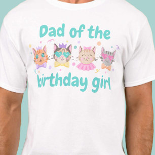 Cute Colourful Dad of the Birthday Girl Kitty Cat T-Shirt