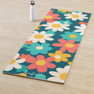 Cute colourful Daisy Flower Botanical pattern girl Yoga Mat