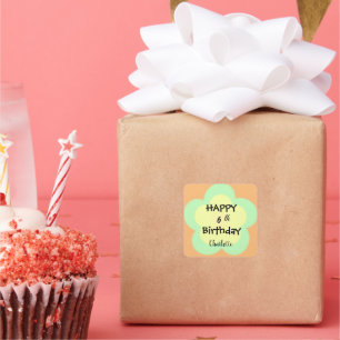 Cute colourful Daisy flower pattern Birthday name Square Sticker