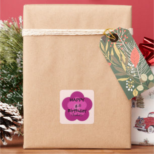 Cute colourful Daisy flower pattern Birthday name Square Sticker