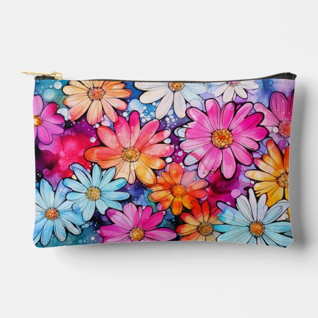 Cute Colourful Daisy Flowers Accessory Pouch (Front)