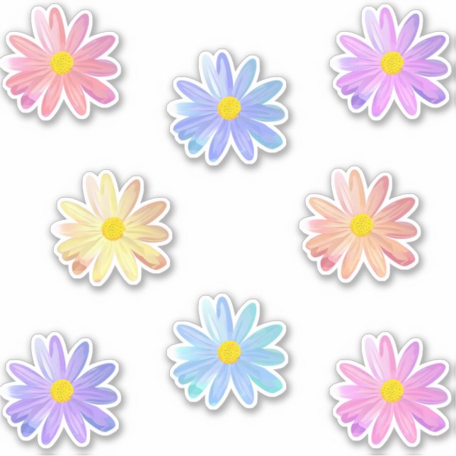 Cute Colourful Daisy Flowers Stickers (Front)