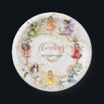 Cute Colourful Dancing Floral Fairies Gold Glitter Paper Plate<br><div class="desc">Our magical pixie fairy-themed birthday party design is made with delicate watercolor illustrations,  sparkling faux gold glitter accents,  and a vibrant array of colourful fairies dancing in a whimsical floral garden filled with wildflowers.</div>