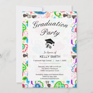 Cute colourful decorative flowers graduation party invitation