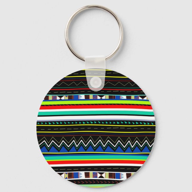 Cute colourful decorative tribal pattern key ring (Front)