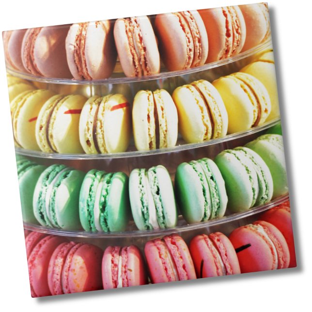 Cute Colourful Dessert French Macaron Ceramic Tile (Pastel Rainbow Stacked French Macaron Cookies Ceramic Tile)