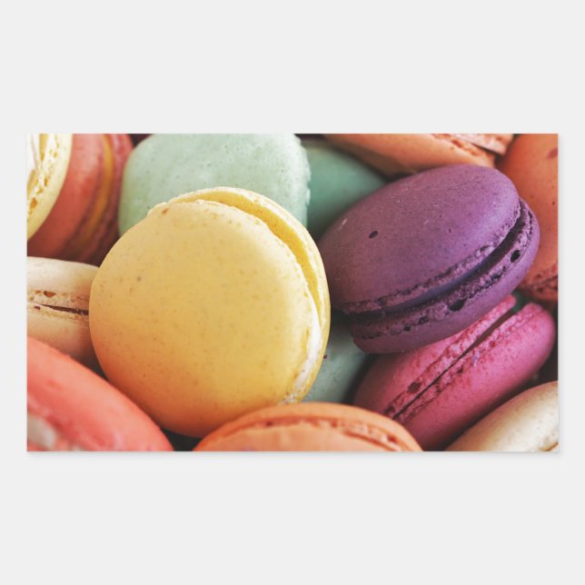 Cute Colourful Dessert French Macaron Rectangular Sticker (Front)