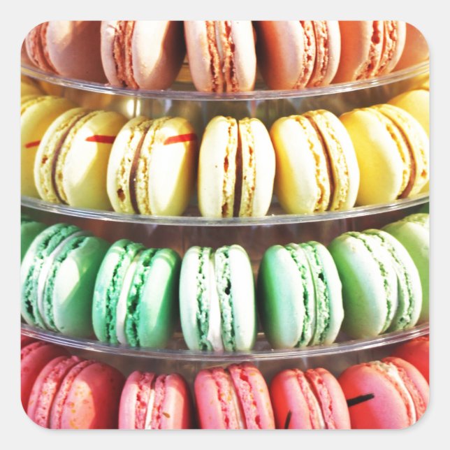 Cute Colourful Dessert French Macaron Square Sticker (Front)