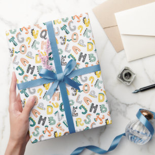 Cute Colourful Dinosaur Alphabet Pattern Kids  Wrapping Paper