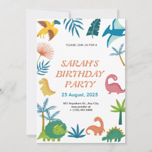 Cute Colourful Dinosaur Birthday Invitation for Ki