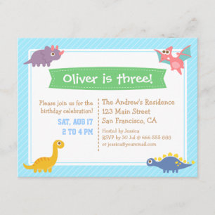 Cute Colourful Dinosaur Birthday Party Invitation