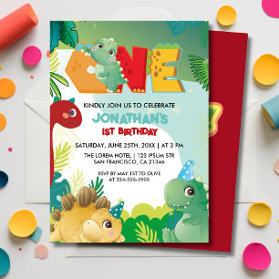 Cute Colourful Dinosaur Boys First Birthday  Invitation