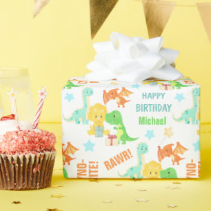 Cute Colourful Dinosaur Kids Birthday Party Wrapping Paper
