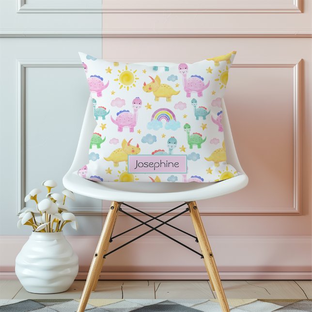 Cute Colourful Dinosaur Pattern Girly Name Cushion (Creator Uploaded)