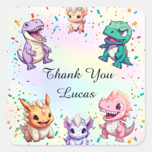 Cute colourful dinosaur School kid thank you party Square Sticker