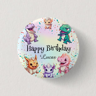 Cute colourful dinosaur School kids Birthday party 3 Cm Round Badge