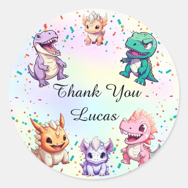 Cute colourful dinosaur School kids Birthday party Classic Round Sticker (Front)