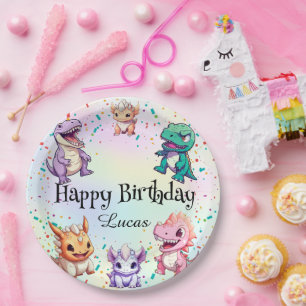Cute colourful dinosaur School kids Birthday party Paper Plate