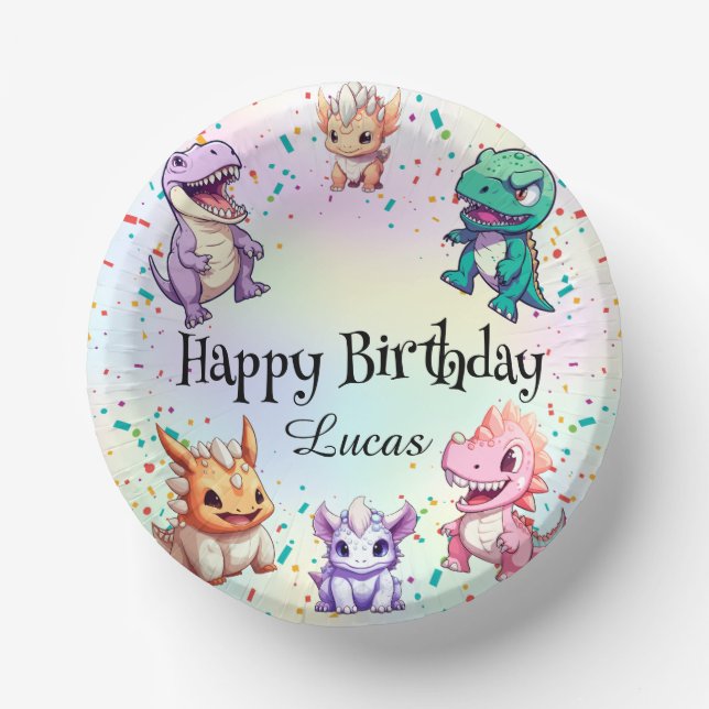 Cute colourful dinosaur School kids Birthday party Paper Plate (Front)