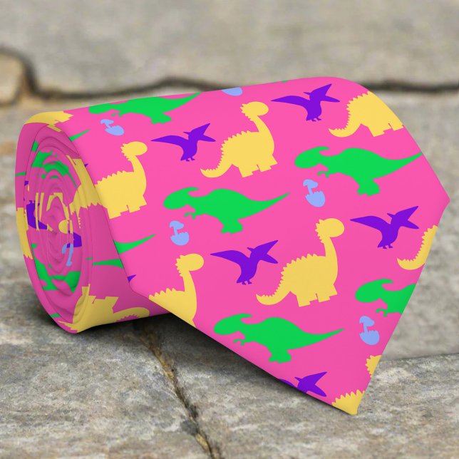Cute Colourful Dinosaur Shape Pink Pattern Tie (Creator Uploaded)