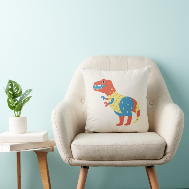 Cute Colourful Dinosaur Throw Pillow | Fun Kids Ro (Chair)