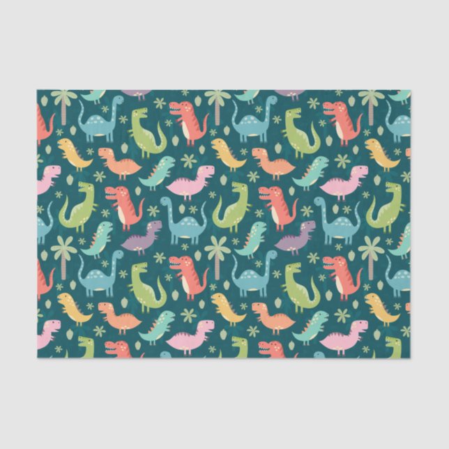 Cute Colourful Dinosaurs at Night  Tissue Paper (Front)