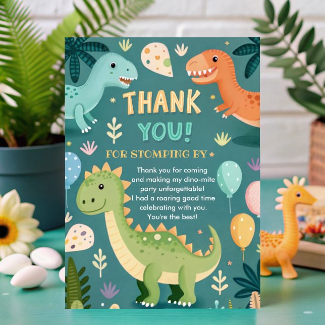 Cute Colourful Dinosaurs Boy First Birthday  Thank You Card (Creator Uploaded)