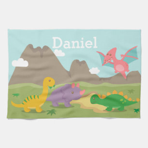 Cute Colourful Dinosaurs For Kids Tea Towel