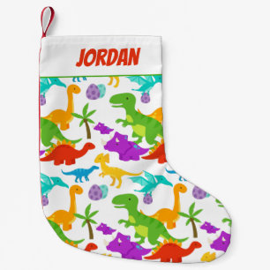Cute Colourful Dinosaurs Green Red Small Christmas Stocking