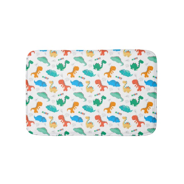 Cute Colourful Dinosaurs Illustrated Pattern Bath Mat (Front)