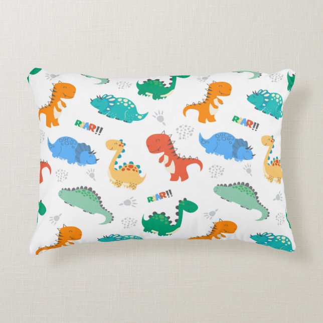 Cute Colourful Dinosaurs Illustrated Pattern Decorative Cushion (Front)