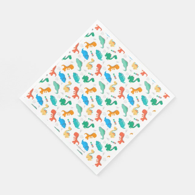 Cute Colourful Dinosaurs Illustrated Pattern Napkin (Corner)