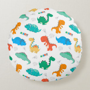 Cute Colourful Dinosaurs Illustrated Pattern Round Cushion