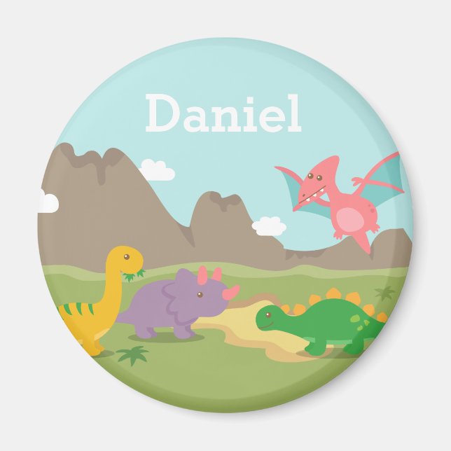 Cute Colourful Dinosaurs Kids Magnet (Front)