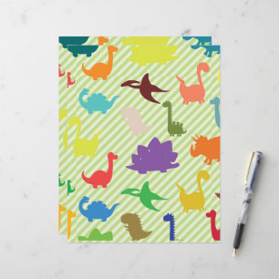 Cute Colourful Dinosaurs on Stripes Scrapbook Pape